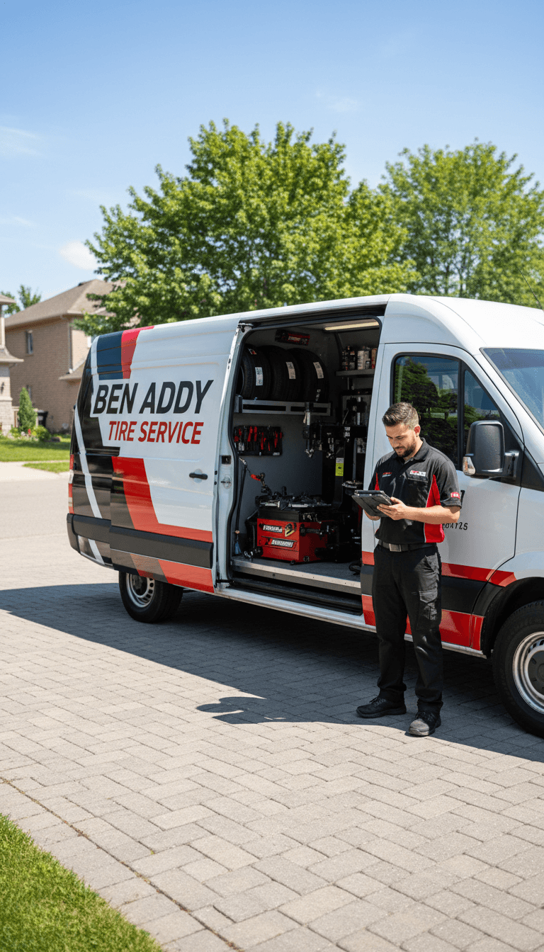 Ben Addy Tire Service van parked at residential location